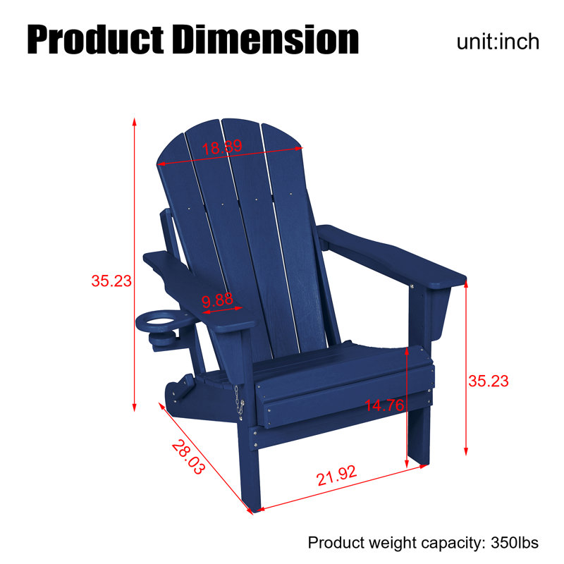 1 piece Folding Adirondack Chair, Relaxing Stackable Arm Rest Ergonomic Hdpe All-weather Adirondack Chair, Blue