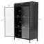 Armoire de rangement autoportante en métal avec portes en verre et dessus rabattable à plusieurs niveaux pour la cuisine, le salon, le bureau et la salle de bain