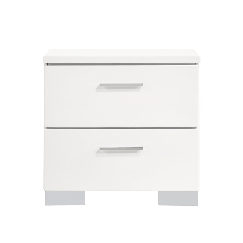 Table de chevet blanche brillante 2 - Solution de rangement pour chambre à coucher spacieuse Tiroirs doublés de feutre