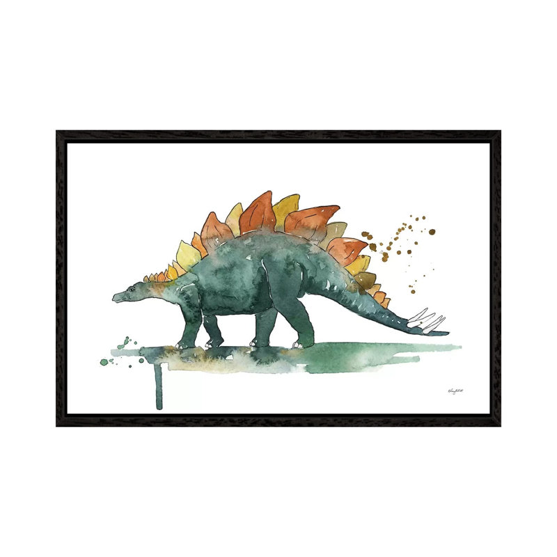Stegosaurus 1 Piece Painting on Canvas, 66.04cm H x 101.6cm W x 3.81cm D, Black Framed