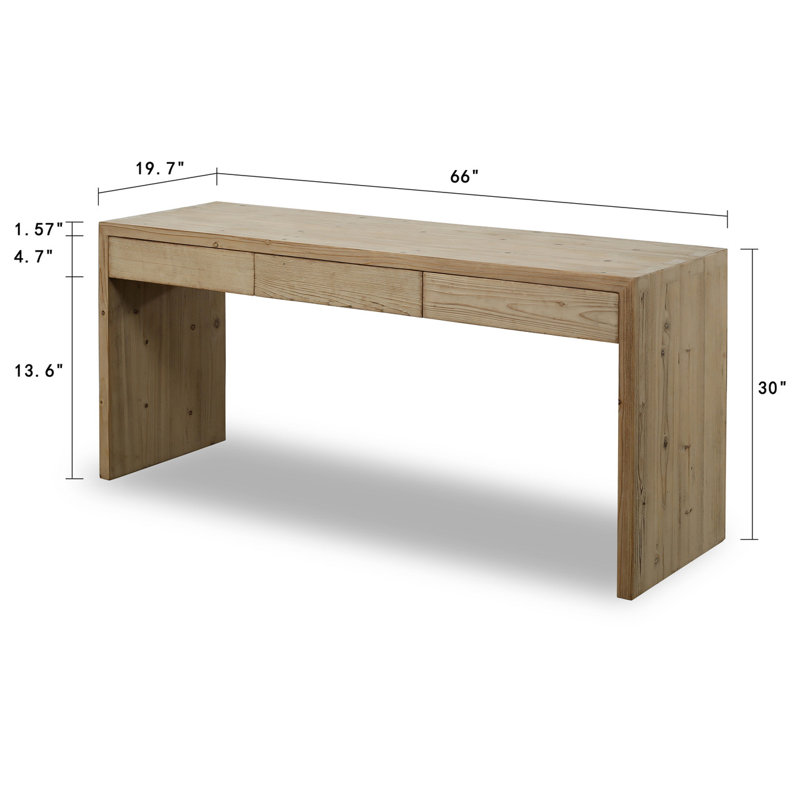 Natural Wood Waterfall Console Table with Storage Drawers