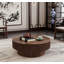 Table basse 31,5 "ronde avec rangement, placage en bois massif, table d'appoint moderne pour salon, chambre à coucher, appartement ou bureau, noyer