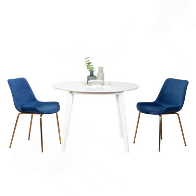Dining Set 3-Piece Contemporary, Round, White Wooden, With 2 Chairs, Dining Room Furniture