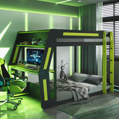 Lit de jeu avec bureau RVB surdimensionné à fixation latérale