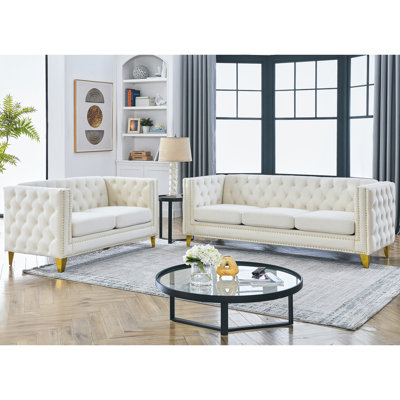 Combinaison de velours beige 3 + 2 avec livraison rapide de notre entrepôt - Siège confortable Fusion rapide en velours beige 3 + 2