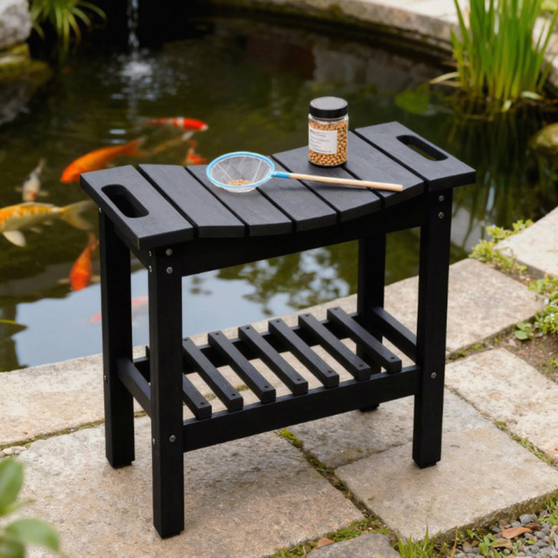 Storage Shelf Bench,Non-Slip Pads Bench For Indoor Outdoor,Waterproof Shower Stool With Handle, Black