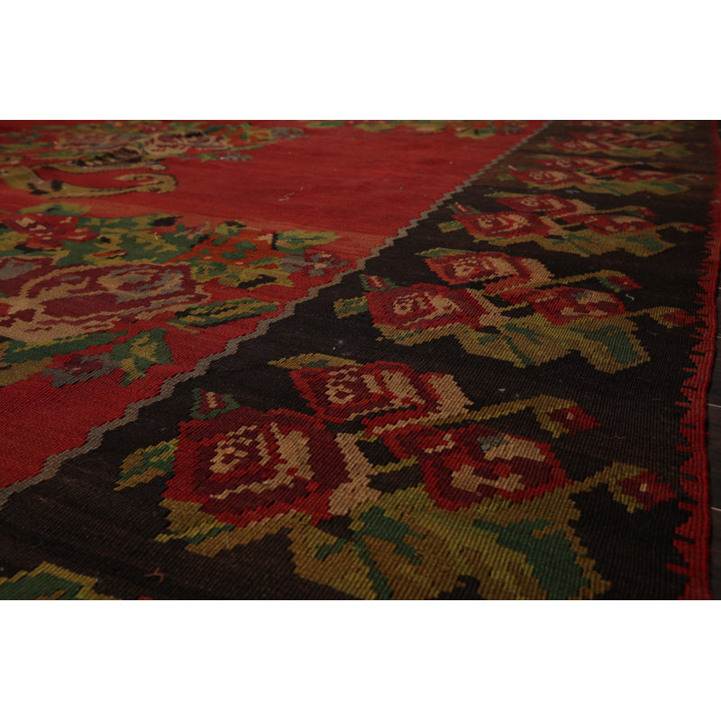 Tapis rouge ruby à tissage plat laine fait main Tidworth