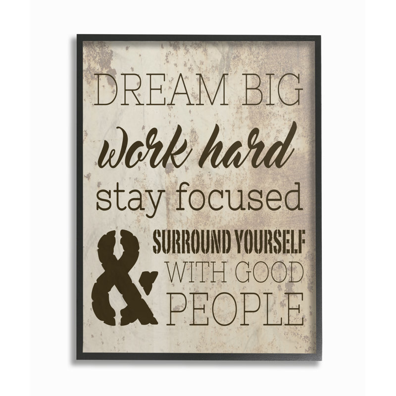 «Dream Big Work Hard» par Daphne Polselli, reproduction d'art textuel sur toile, H 14 po x l 11 po