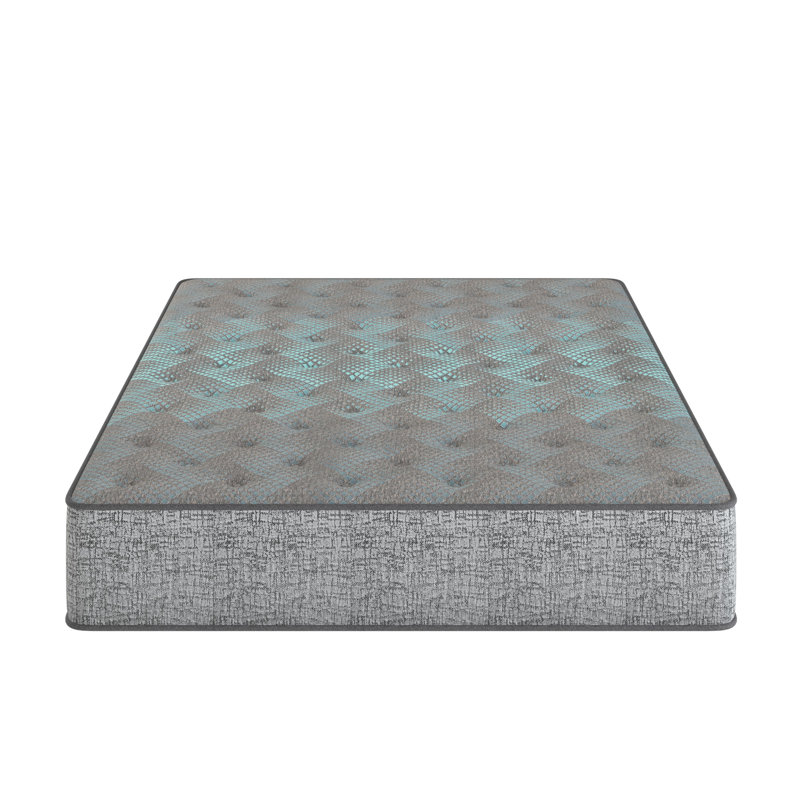Très grand matelas ferme de 13 po, refroidissement double avec matériau à changement de phase, mousse à haute densité pour soulagement, contour moyen, soutien, support lombaire Marvelous Middle®, 700 ressorts ensachés individuellement, 360 °, gris et bleu avancé