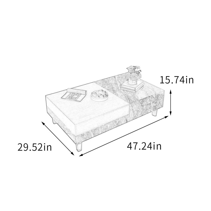 Table basse rectangulaire avec rangement en acrylique, Grey/Brown, 15.74" H x 47.24" L x 29.52" W