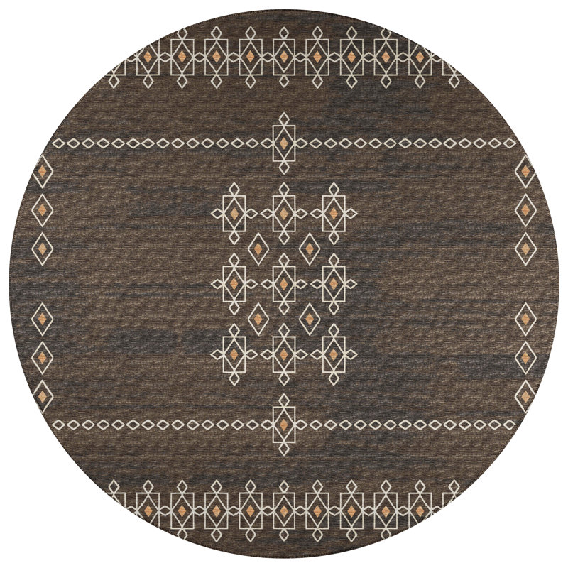 Anbar Chenille Washable Southwestern Indoor / Outdoor Rug, Round 8'