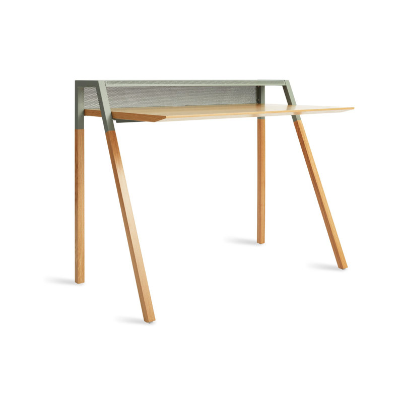 Cant Solid Wood Writing Desk, Gray Green/White Oak