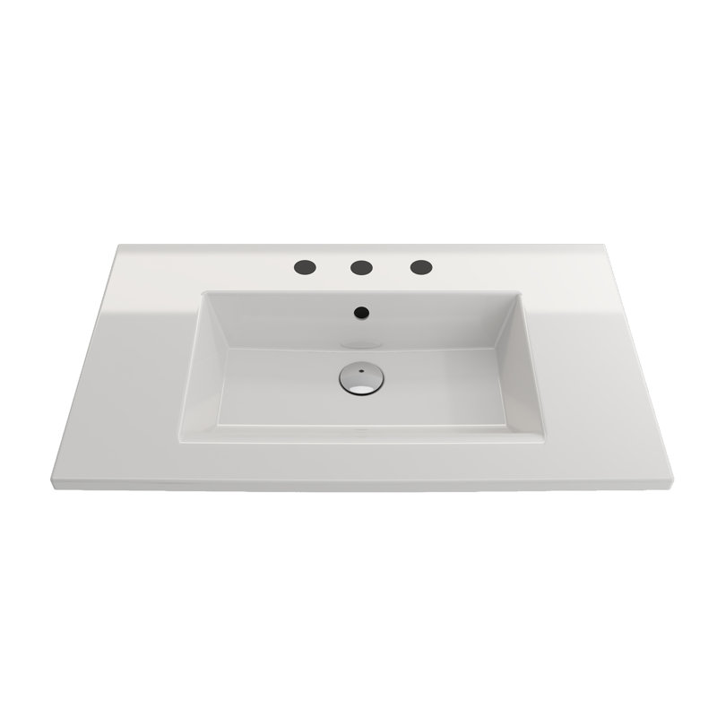 Lavabo de salle de bain rectangulaire double en argile réfractaire avec trop-plein BOCCHI Ravenna, Blanc, Monotrou
