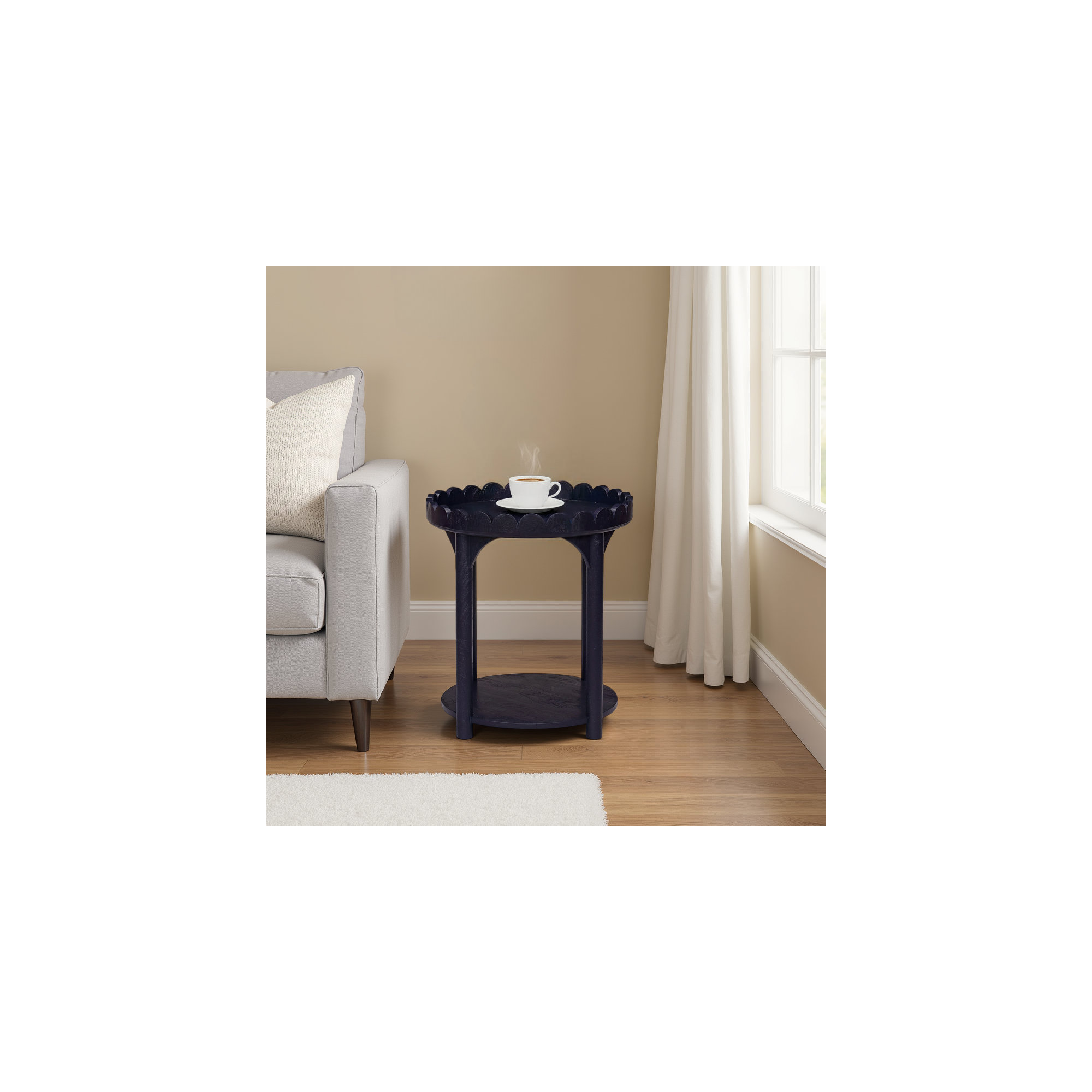 Madeline Scalloped Round Side Table, Navy Blue