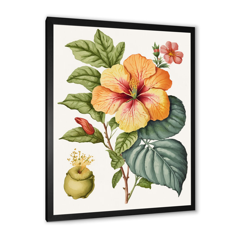 «Blossiming Yellow Retro Hibiscus II - Floral Hibiscus, art mural sur toile, L 12 po x H 20 po
