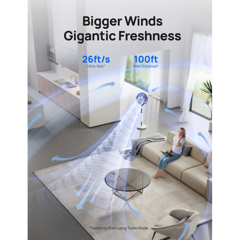 DREO 9 In. Smart Pedestal Floor Fan, 9 Speeds, Rgb Light,20 Db, 120° 3D Oscillation, Remote Control, 37"-42" Adj. Height White