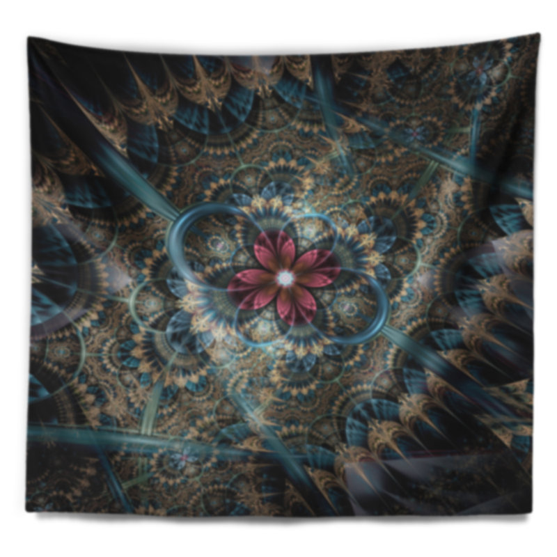 Tapisserie de fleur de fractale pourpre foncé Floral, H 78 po x l 92 po