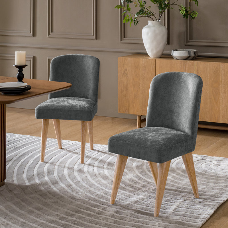 Jeremias 19"W Modern Upholstered Dining Chairs with Solid Wood Legs Set of 2, Gray