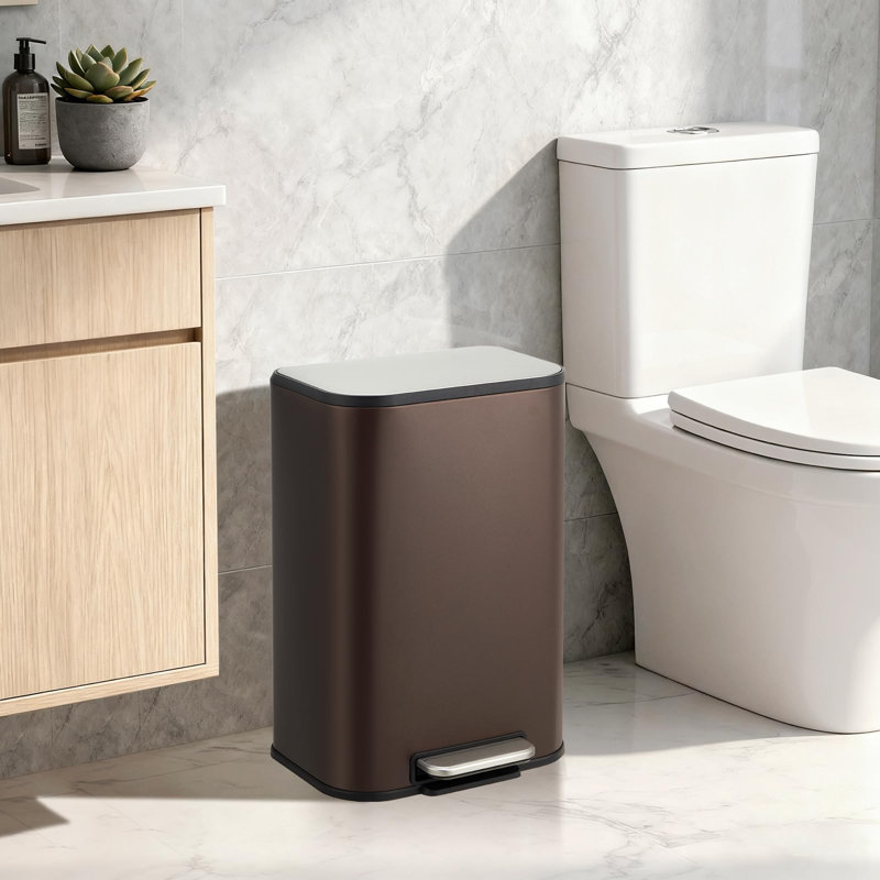 Petite poubelle pour la cuisine, poubelle en acier inoxydable de 3,2 gallons avec couvercle à fermeture en douceur, poubelle rectangulaire avec pédale et seau intérieur amovible pour le bureau de la salle de bain