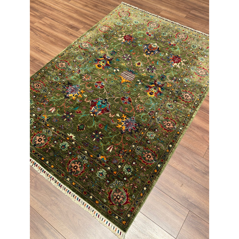 Tapis vert en laine et coton noué à la main Original Original