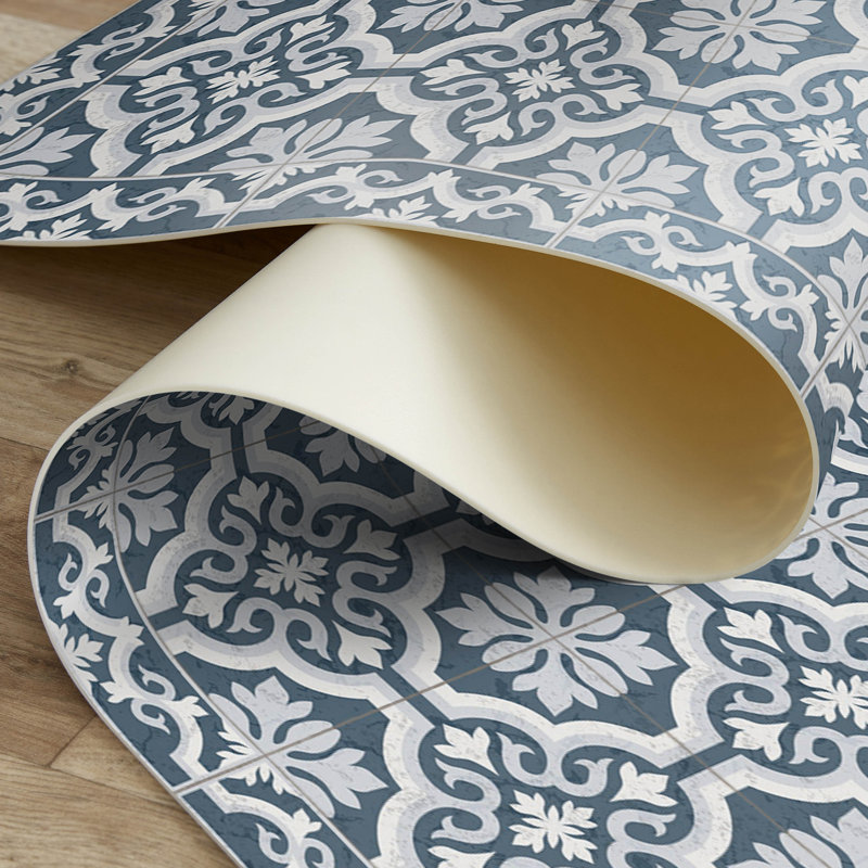 Gracia Blue  Easy to Clean Vinyl Mat, Rectangle 2' x 4'