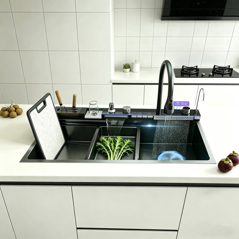 Multifunctional Stainless Steel Kitchen Sink 88X48cm Single Bowl With Faucet Right-Side Drain Sinks