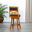 Tabouret de 24 po de hauteur comptoir, finition naturelle, siège en tissu gris anthracite, tabouret pivotant durable en bois franc avec siège