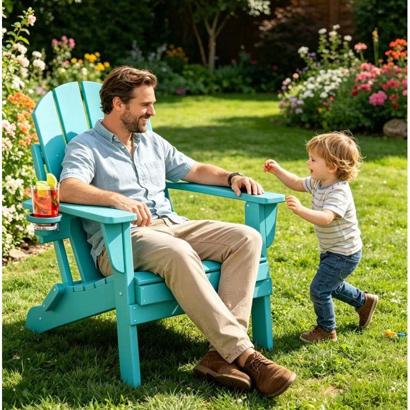 Chaise Adirondack pliante en plastique Lutie, Bleu Aruba