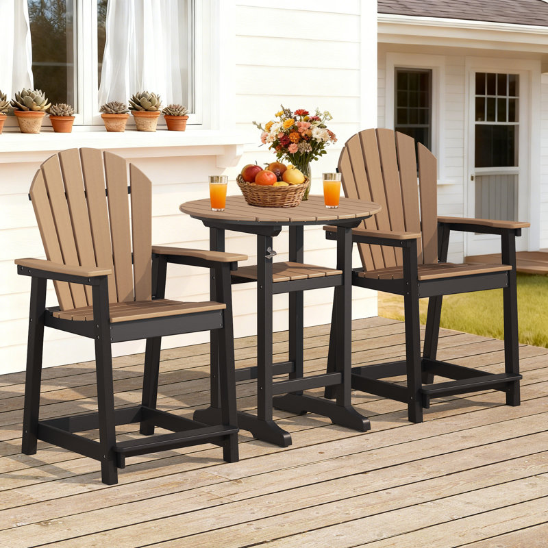 Round 2-Person 35” Long Bar Dining Set, Black/Brown