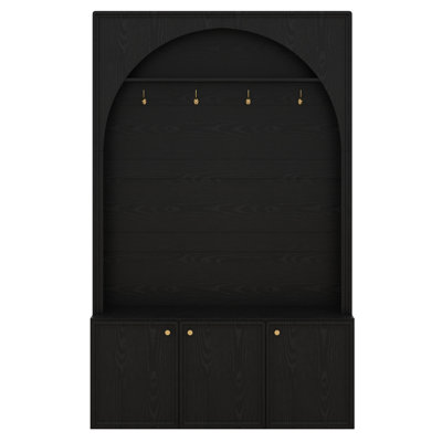 Arched Hall Tree With Storage Bench, Entryway Storage Bench With Golden Hooks And Adjustable Shelves, 3 Cabinets