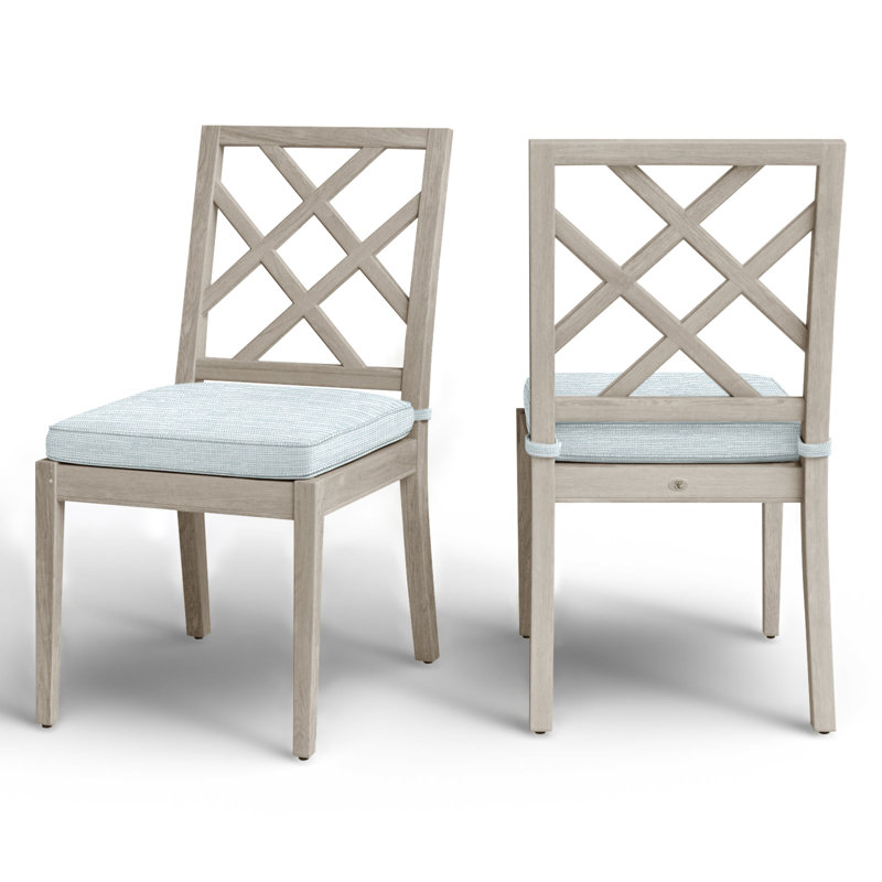 Haley Patio Dining Side Chair with Cushions, Oyster Teak, Welt, Paper Sky