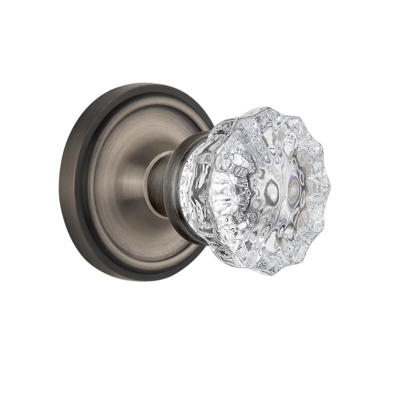 Classic Rosette with Crystal Door Knob, Antique Pewter, 2-3/4"