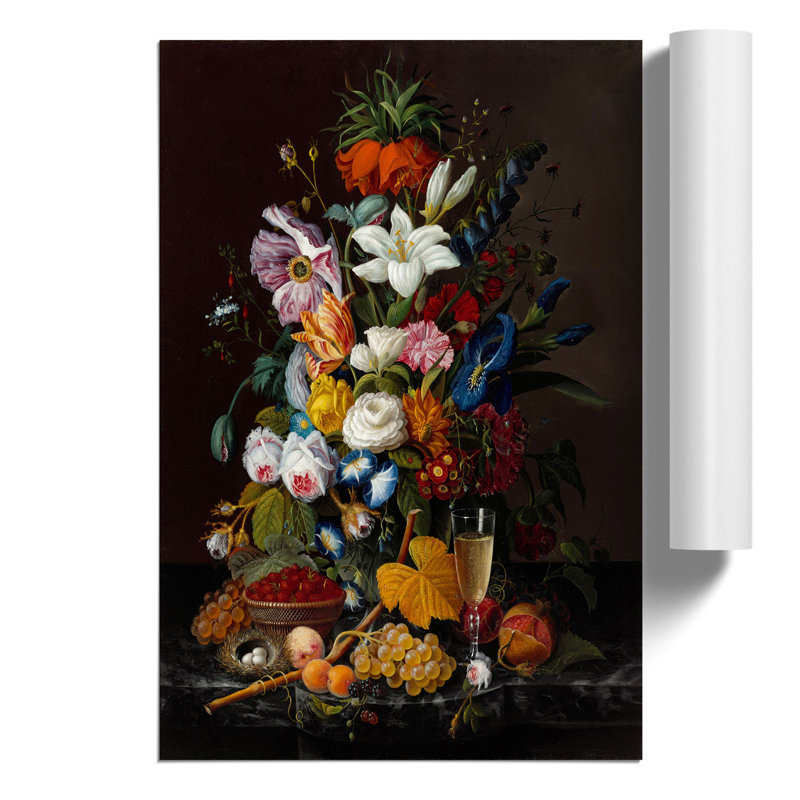 Still Life With Flowers And Fruit Vol.10 by Severin Roesen - No Frame Painting, 42cm H x 30cm W x 0.1cm D