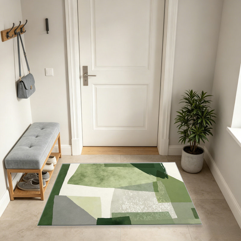 Green Watercolor Geometric carpet-easy to clean, machine-washable, soft and comfortable; suitable for door mats, kitchens, living rooms, bedrooms, corridors, and laundry areas. Easy to clean, durable carpet for home decoration.