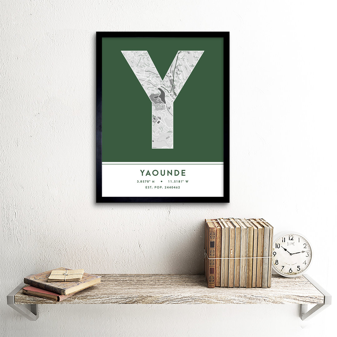 Yaounde City Map Yaounde Green by Wee Blue Coo - Single Picture Frame Typography
