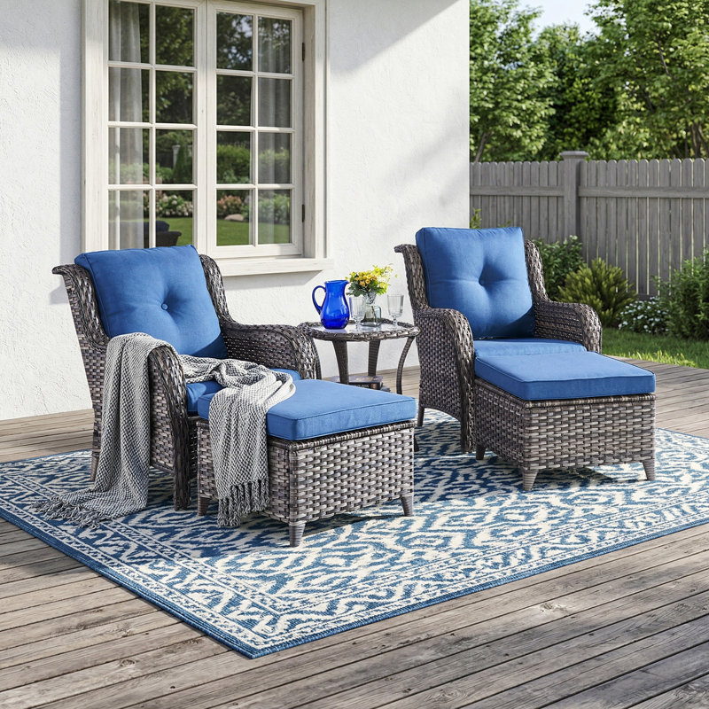 Carolina Wicker 2 - Person Patio Conversation Set with Cushions, Blue