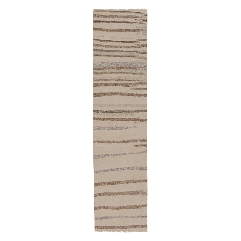 Rug & Kilim’S Contemporary Flatweave Runner With Linear Textured Stripes