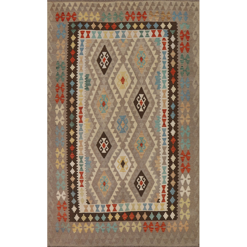 Tapis réversible en laine à motif géométrique Kilim 7 x 10