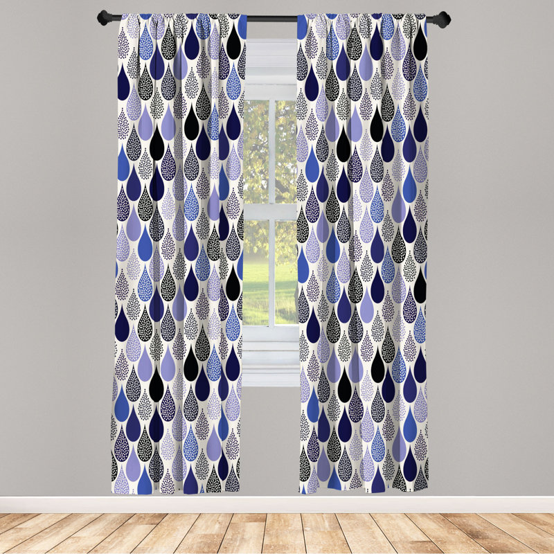 Microfiber Floral Semi-Sheer Rod Pocket Curtain Panels, 28" W x 63" L, Blue/Black
