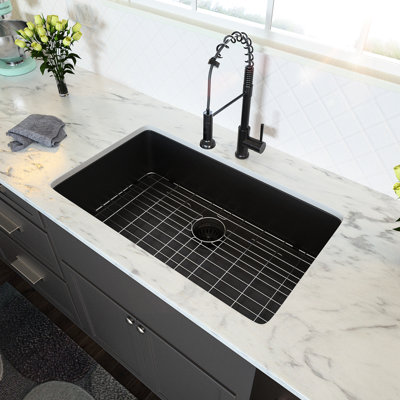 33"X19"X10" Gunmetal Black Undermount Sink, 16G Stainless, Oil- 16 Gauge Stainless Steel Kitchen 33" Black, With Drying Rack For Convenience