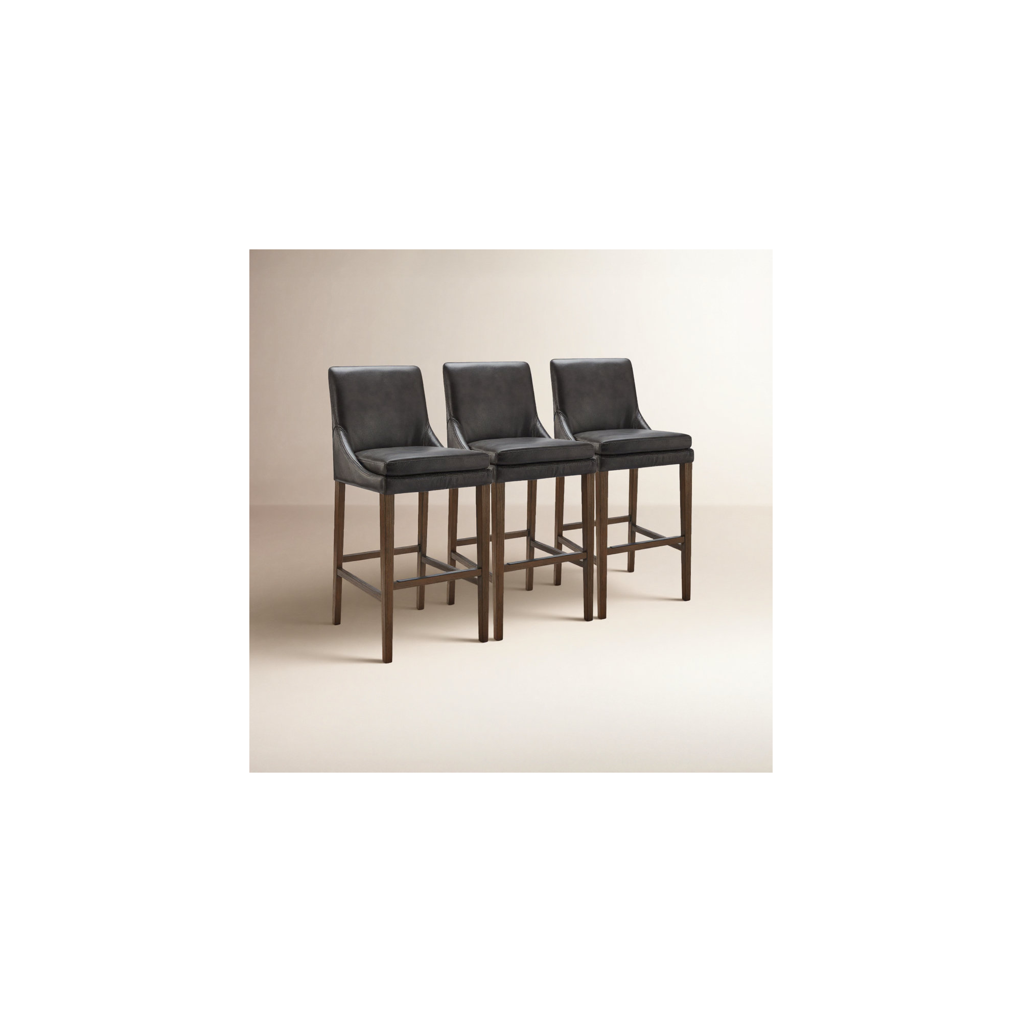 Niara Upholstered Stool, Impression Dark Gray Genuine Leather/Dark Brown, Bar Stool (30” Seat Height)