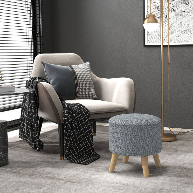 Round Storage Ottoman with Cushioned Seat - Multi-Functional Footstool with Hidden Compartment, Gray