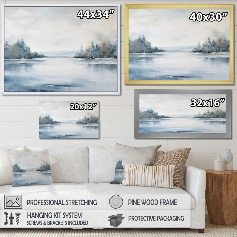 Scandinavian Lake Tranquility I sur impression sur toile, Cadre simple noir, H 12 po x l 20 po x P 1 po