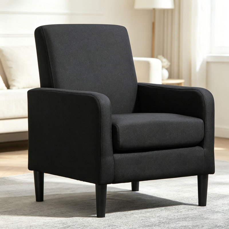 Fauteuil d'appoint rembourré imitation lin avec structure en bois massif, Noir