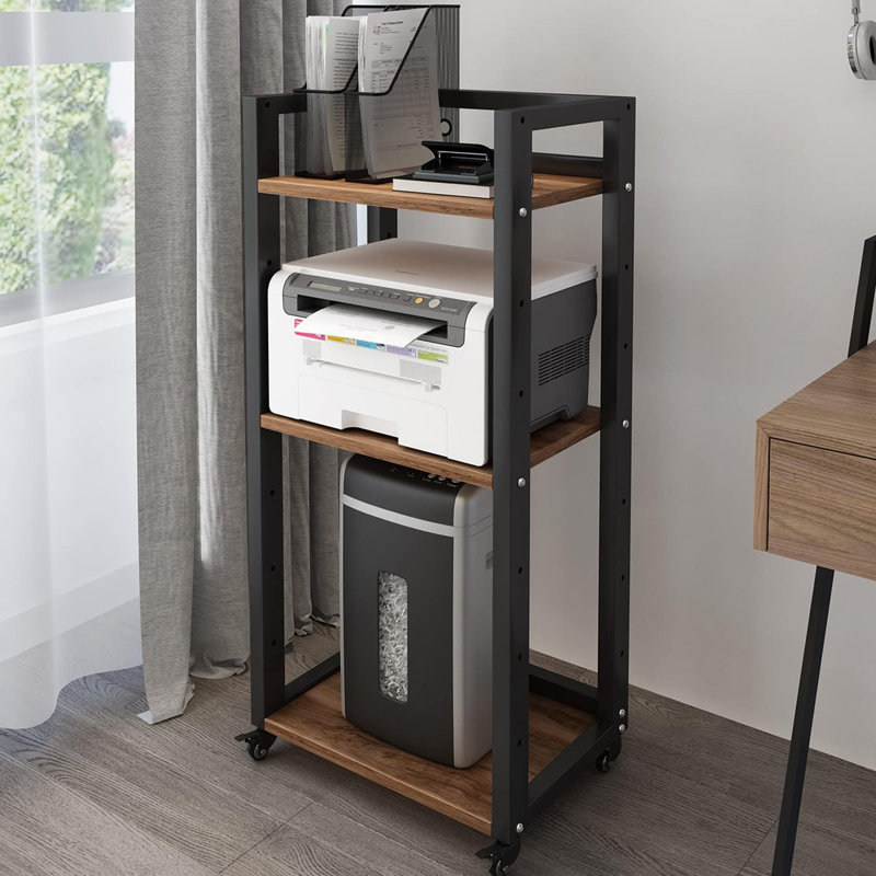 Black 3-Tier Adjustable Printer Stand with Storage Shelves