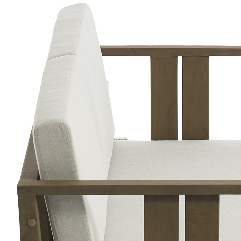 Junco Solid Wood Teak Outdoor Loveseat With Cushion And Arms, Brown, Light Camel