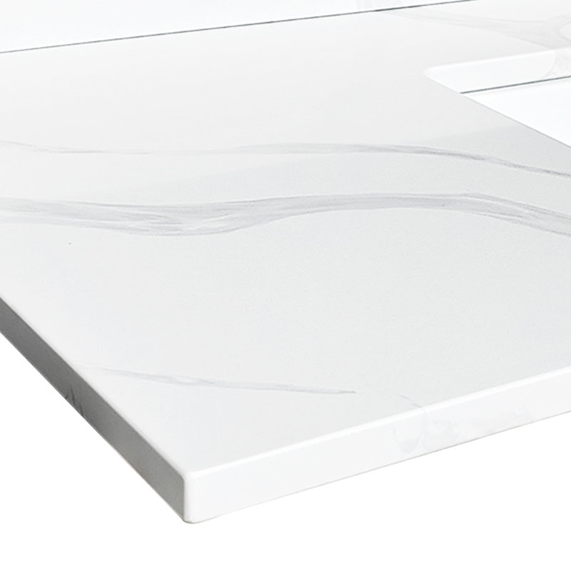 Meuble-lavabo en quartz blanc de 109 cm (43 po) pour salle de bain, lavabo central encastré, dosseret de 10 cm (4 po), un trou pour robinet, comptoir facile d'entretien avec lavabo central, haut de gamme, style américain luxueux prépercé