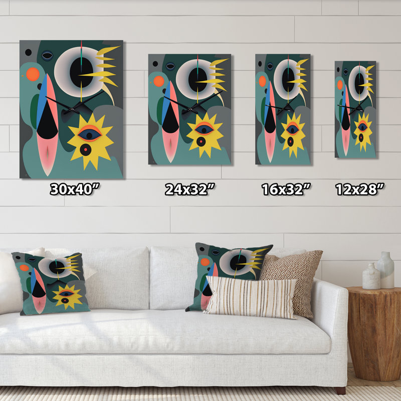 Divine Secrets Retro Abstract Illustration IV - Horloge murale géométrique moderne surdimensionnée