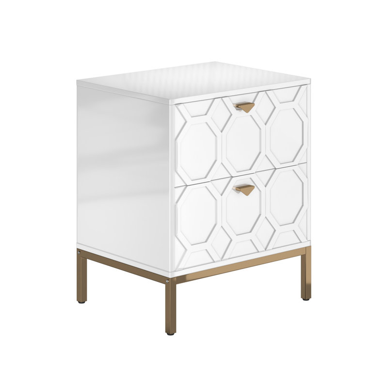 Bailes Modern Wood Nightstand With 2 Drawers, White