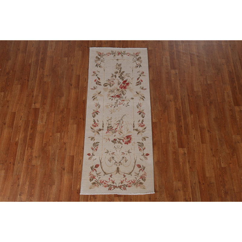 Tapis de couloir oriental floral Floral Aubusson noué à la main